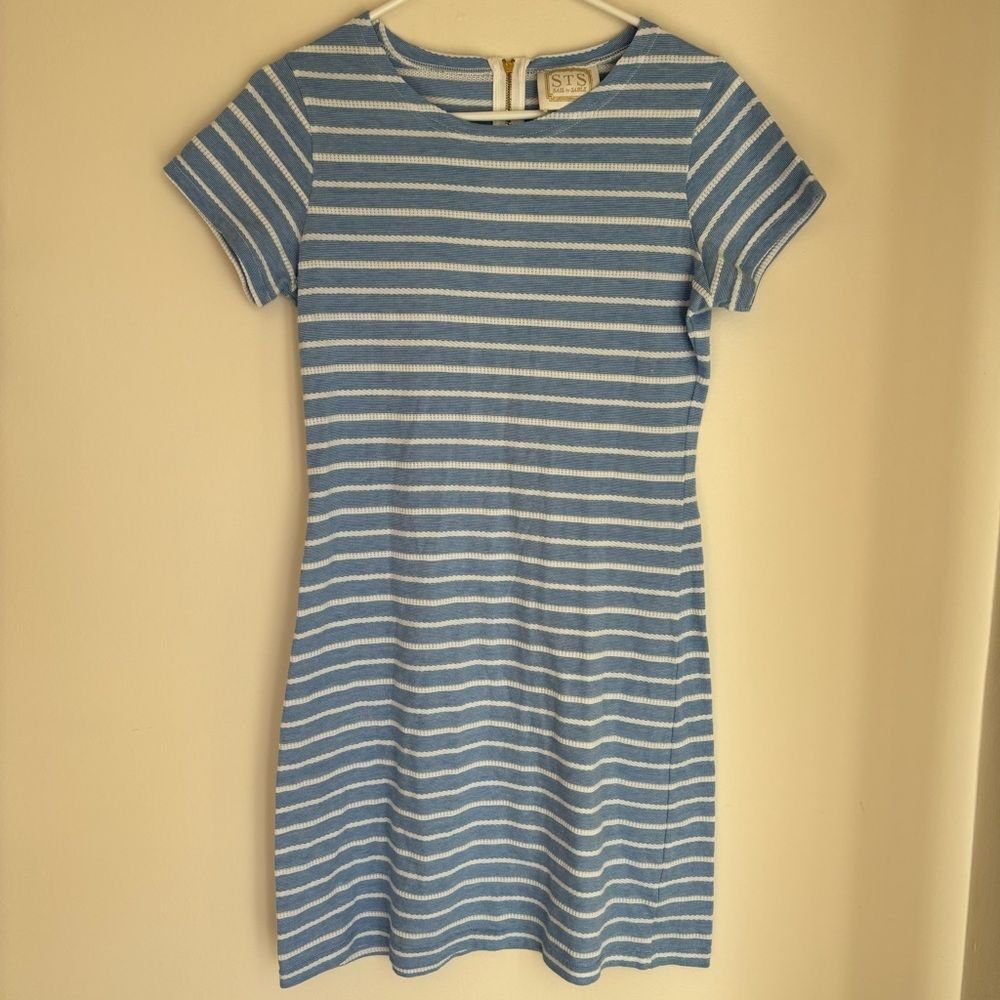 STS Sail to Sable Stripe Tunic Shift Dress Short Sleeve Blue White Women Sz Sm